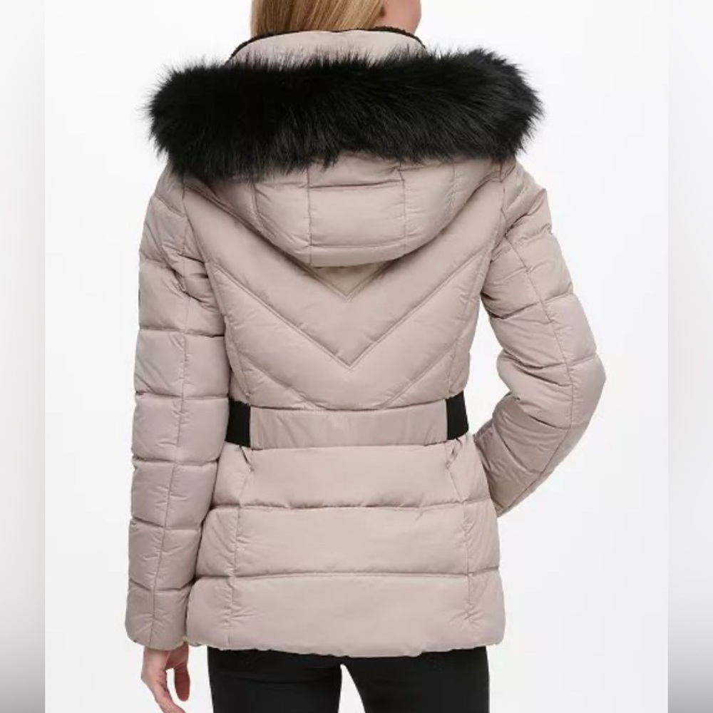 DKNY Faux-Fur Trim Hooded Puffer Coat - Picture 5 of 10